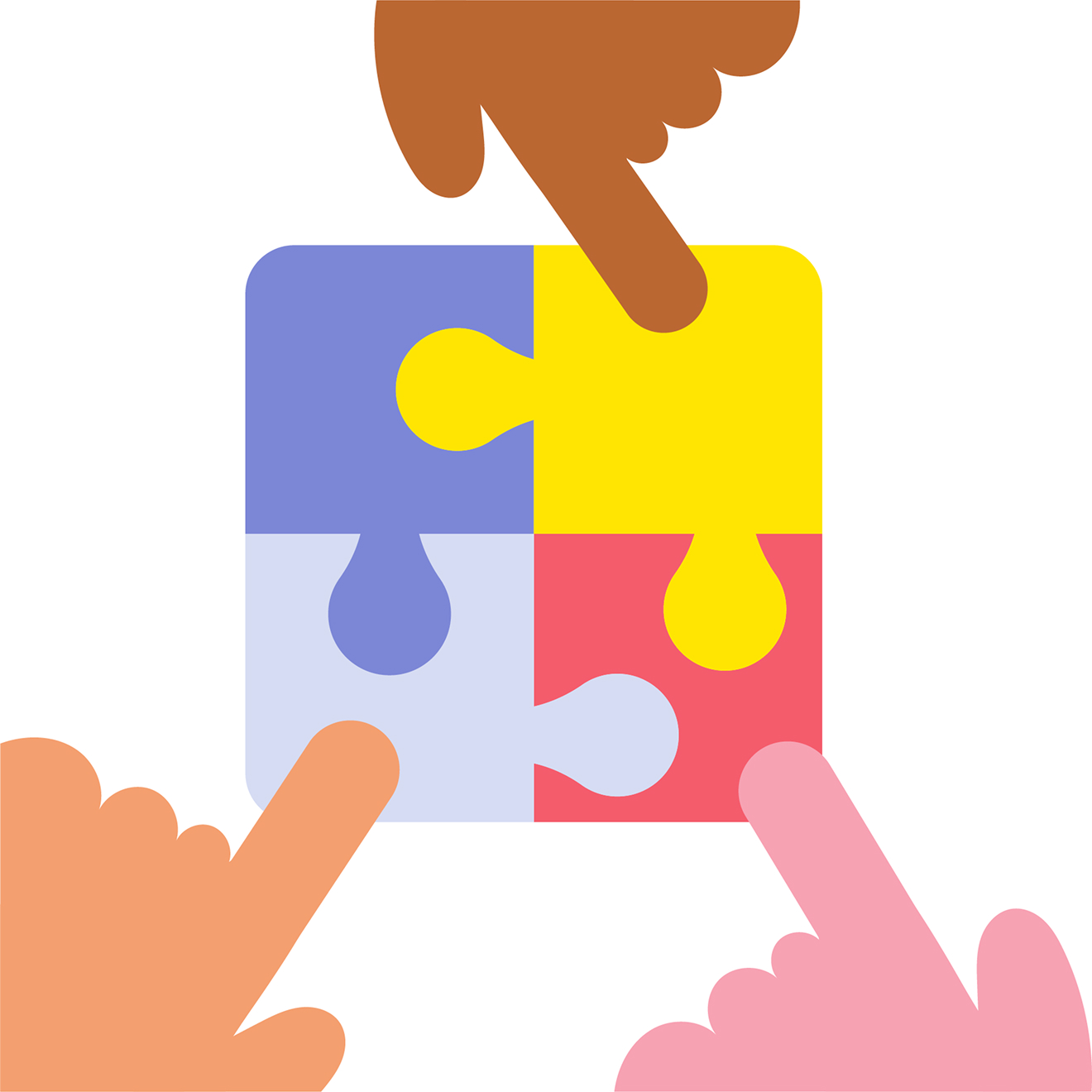 pointing at puzzle pieces