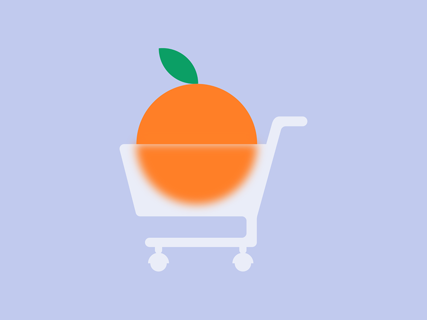 an orange in a shopping cart