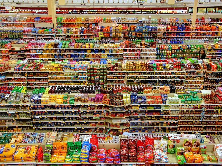 stocked shelves of a grocery store