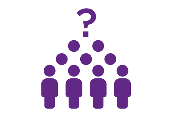 Icon of a group of people with a question mark above them