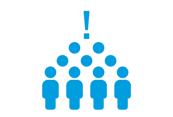 Icon of a group of people with an exclamation mark above them
