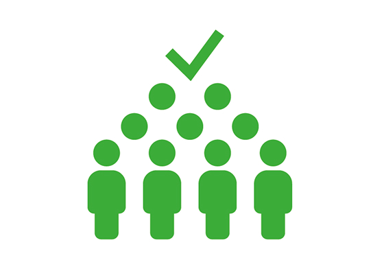 Icon of a group of people with a checkmark above them