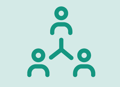 Icon of three people connected by lines, representing a team or network
