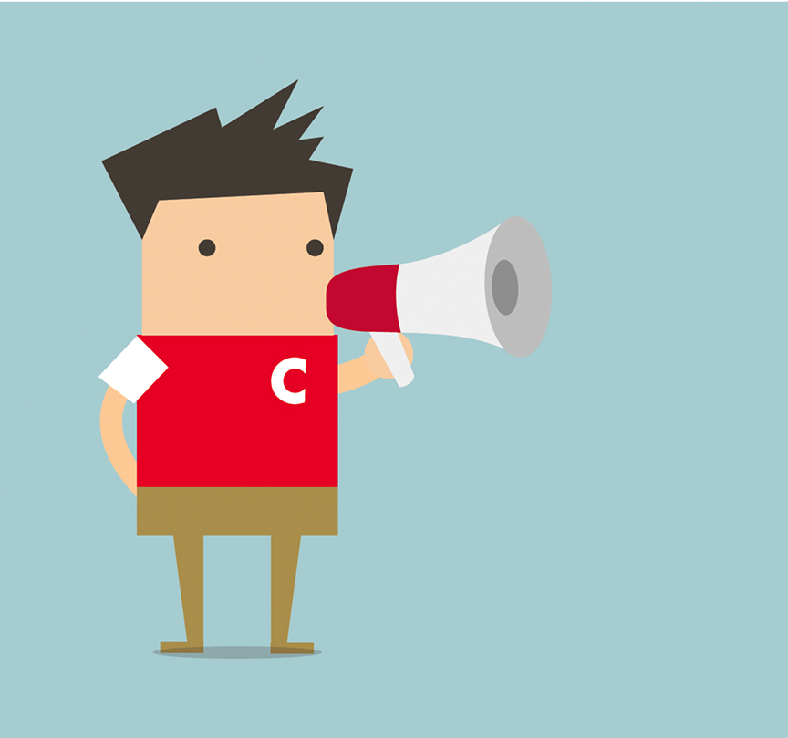 Illustration of a C-store employee holding a megaphone